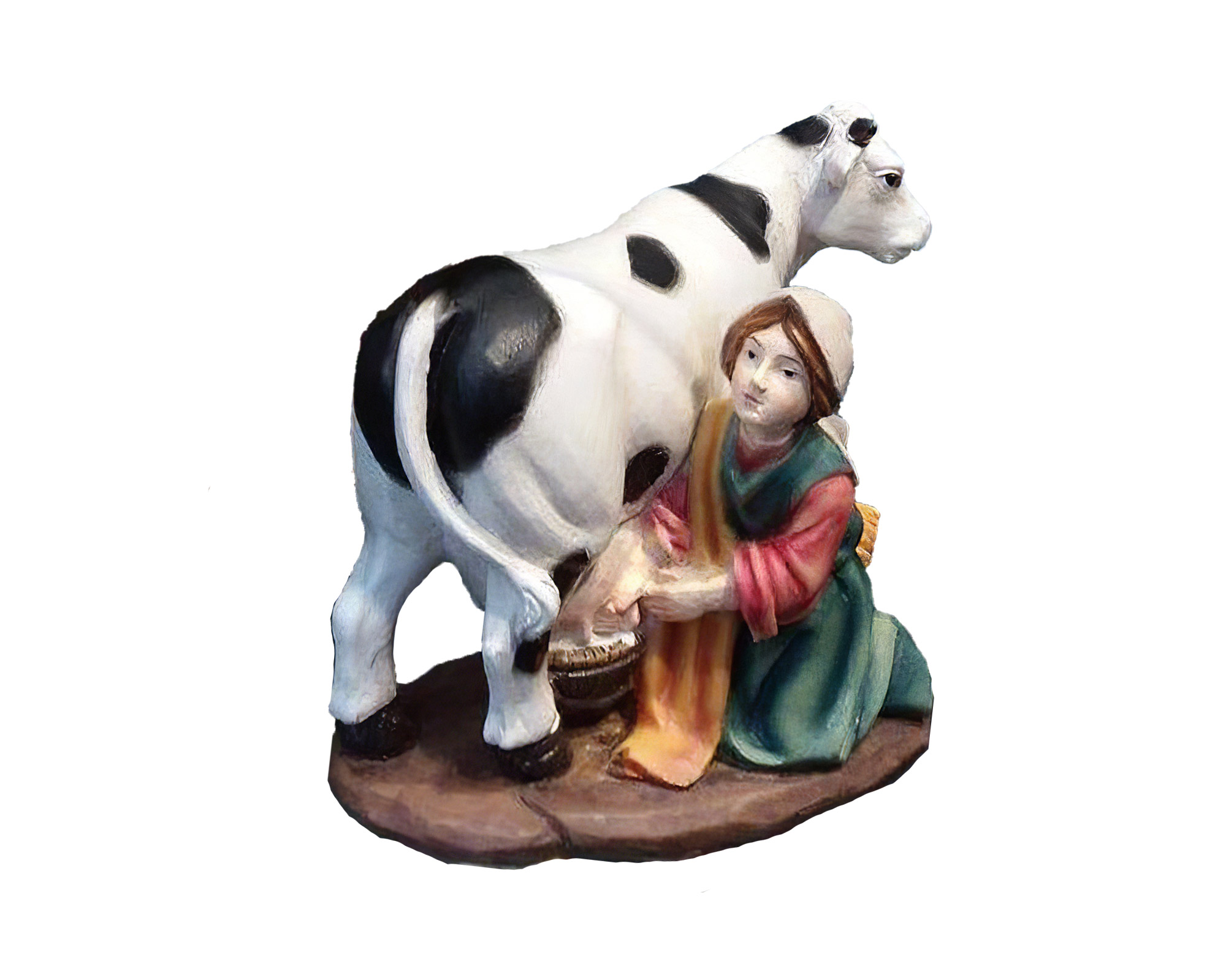 Statua Natività Donna Che Munge Una Mucca