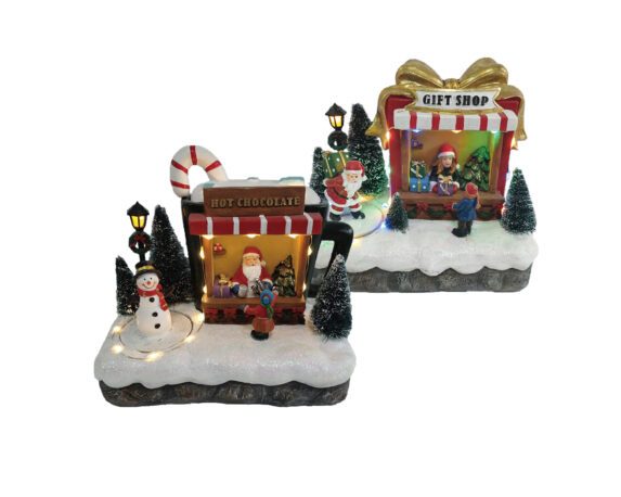 Villaggio nordico con Negozio di regali con Babbo natale, musica e led