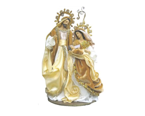 Statua natività con tessuto bianco e oro