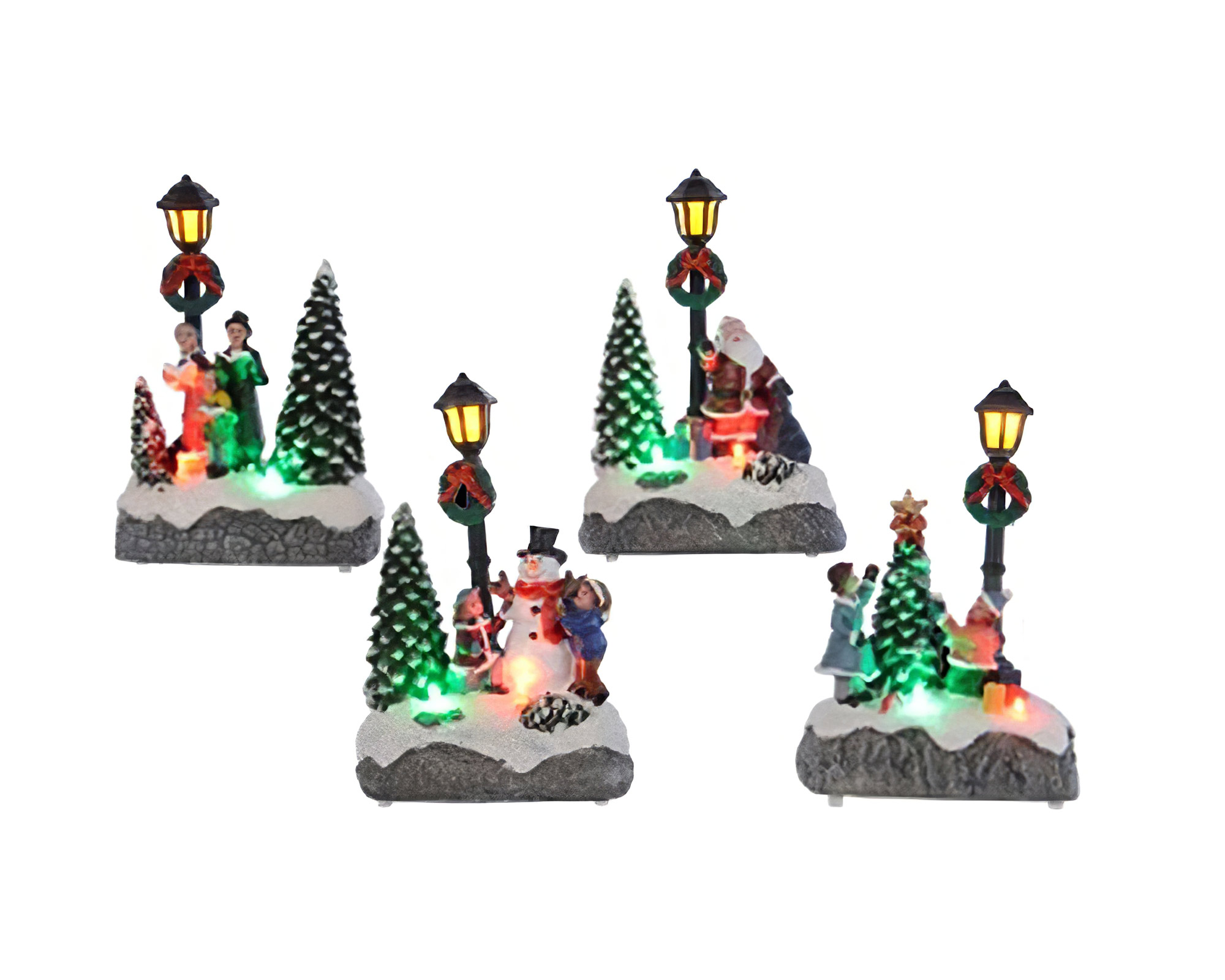 Villaggio nordico con Babbo natale, Pupazzo di neve e led