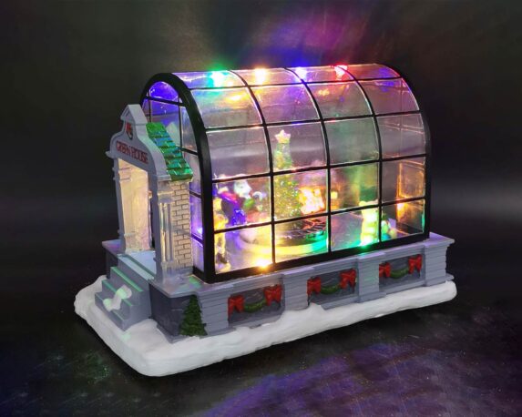 Villaggio nordico con Piccola Serra con Albero di Natale, musica e led