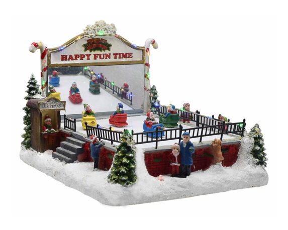 Villaggio innevato Giostre in movimento con autoscontro e led
