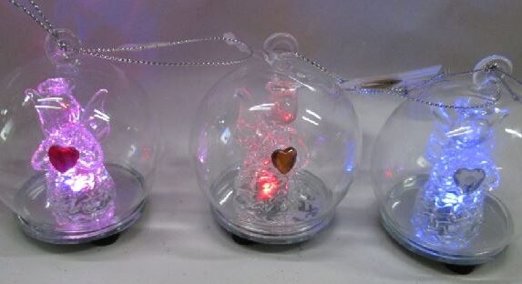 Sfera di Natale luminosa in vetro con Angelo e Led