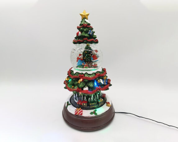 Palla di neve con Albero di natale, treno, musica e led