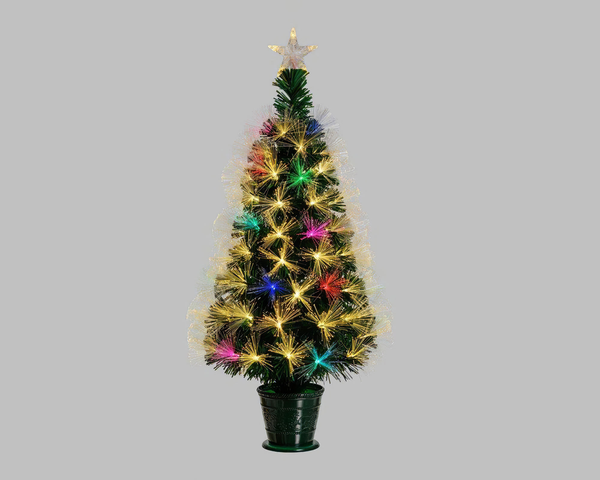 Albero di natale in fibre ottiche bianco caldo e RGB da interno con vaso