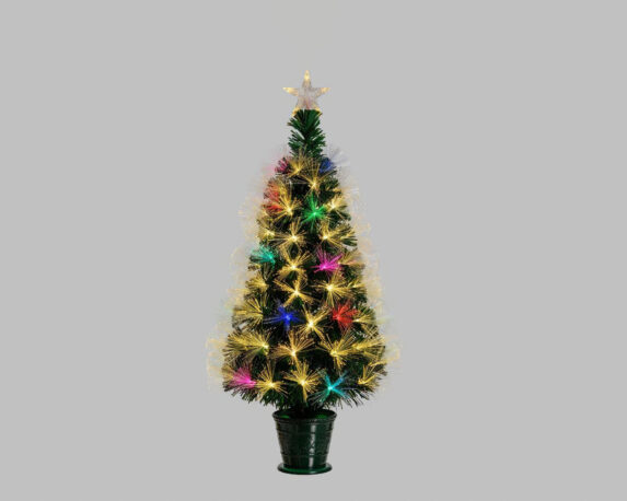Albero Di Natale In Fibre Ottiche Bianco Caldo E RGB Da Interno Con Vaso