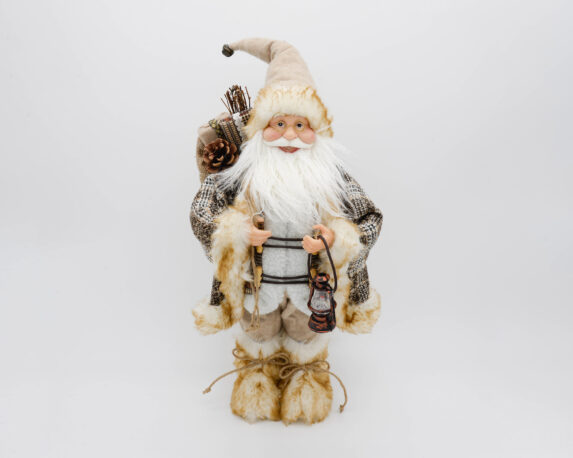 Decorazione Natalizia Babbo Natale In Plastica E Vestiti Beige In Tessuto