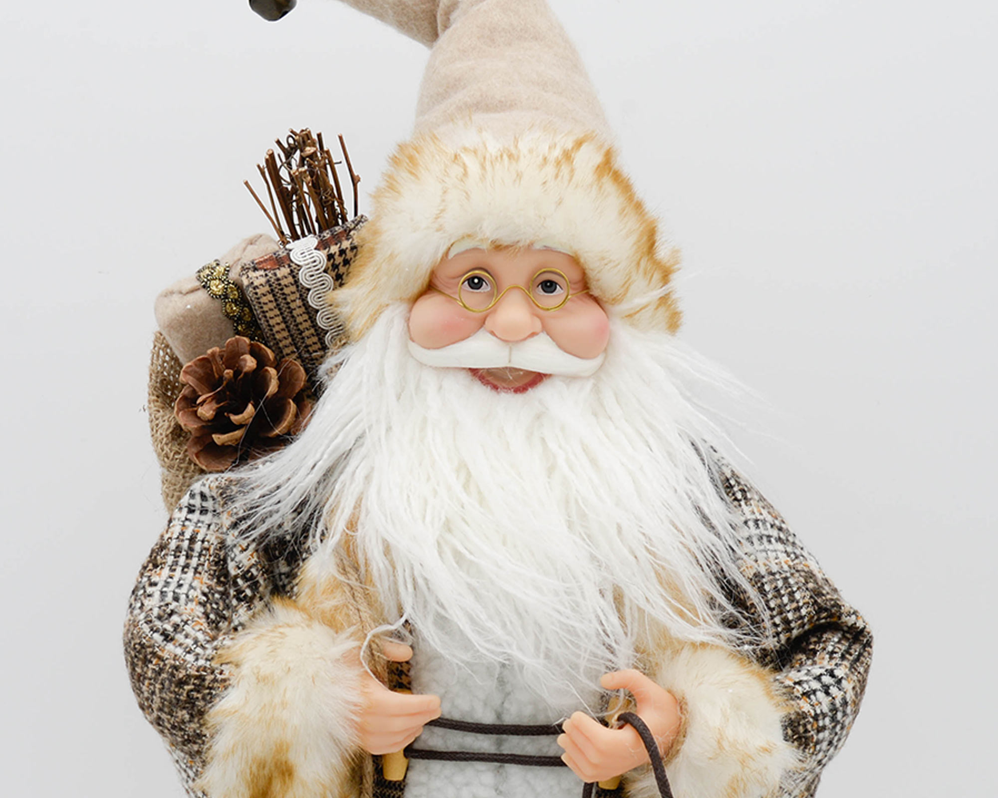 Decorazione Natalizia Babbo natale in plastica e vestiti beige in tessuto - immagine 2