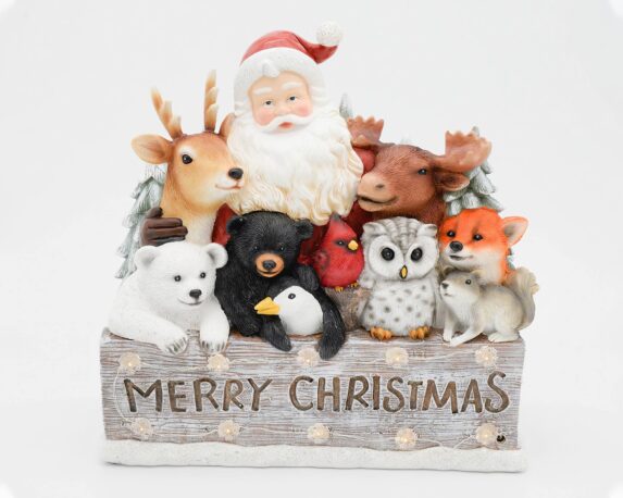 Decorazione Natalizia Babbo Natale In Resina Con Gli Animali