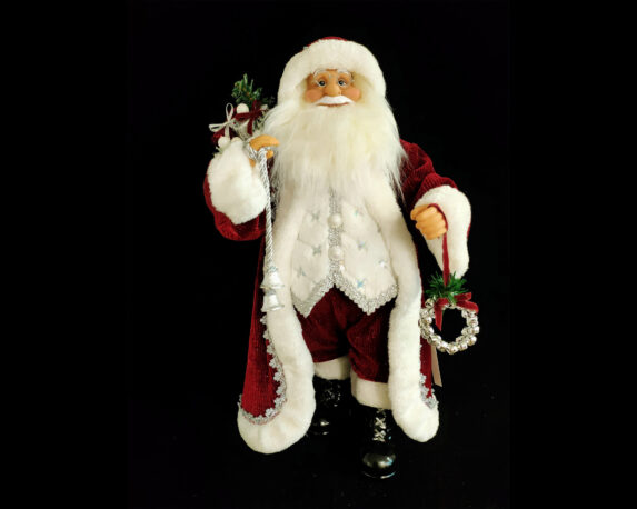 Decorazione Natalizia Babbo Natale Con Sacco Pieno Di Doni E Ghirlanda Di Campane