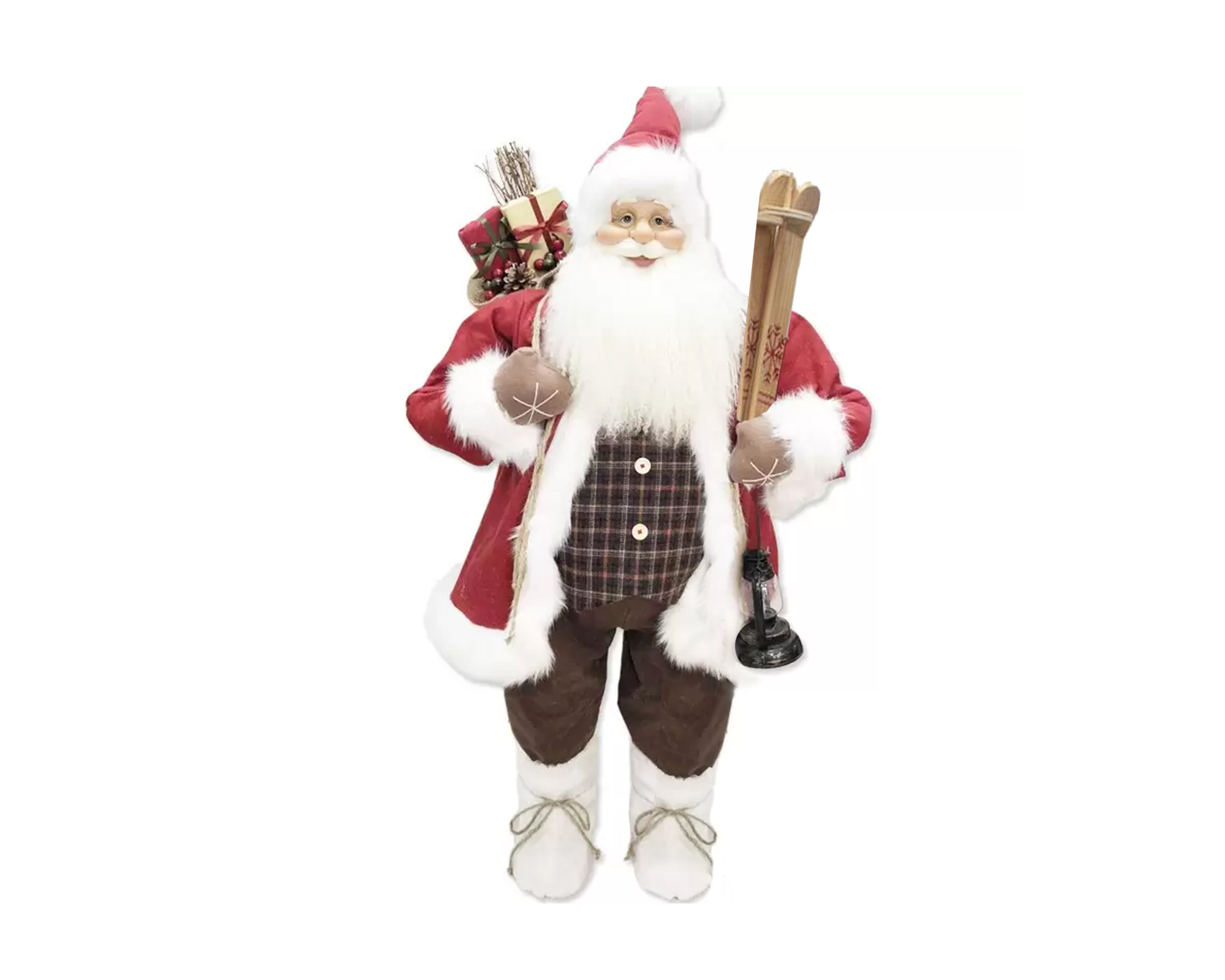 Babbo natale scozzese con doni e sci