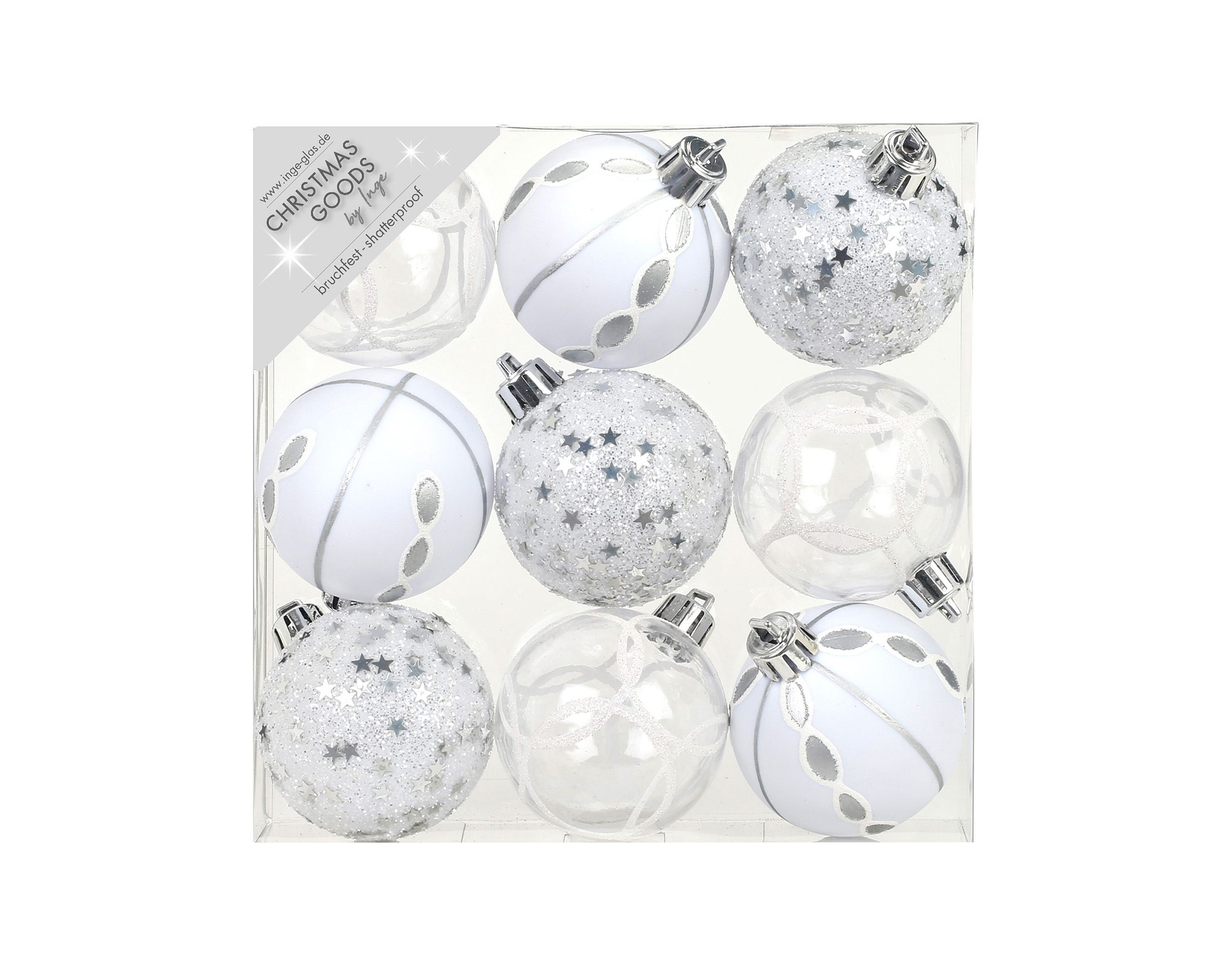 Box 9 Pz Sfere di natale di colore bianco