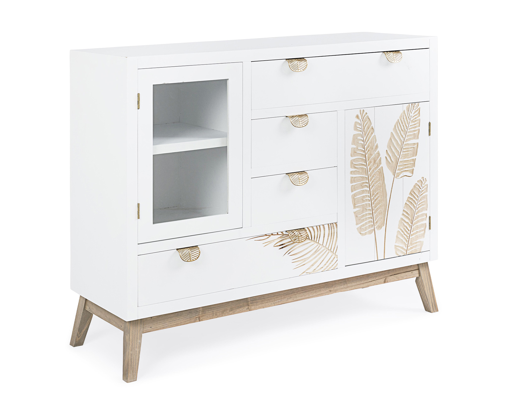 Credenza Folium con 2 Ante e 4 Cassetti in Legno di Abete e MDF - Bizzotto