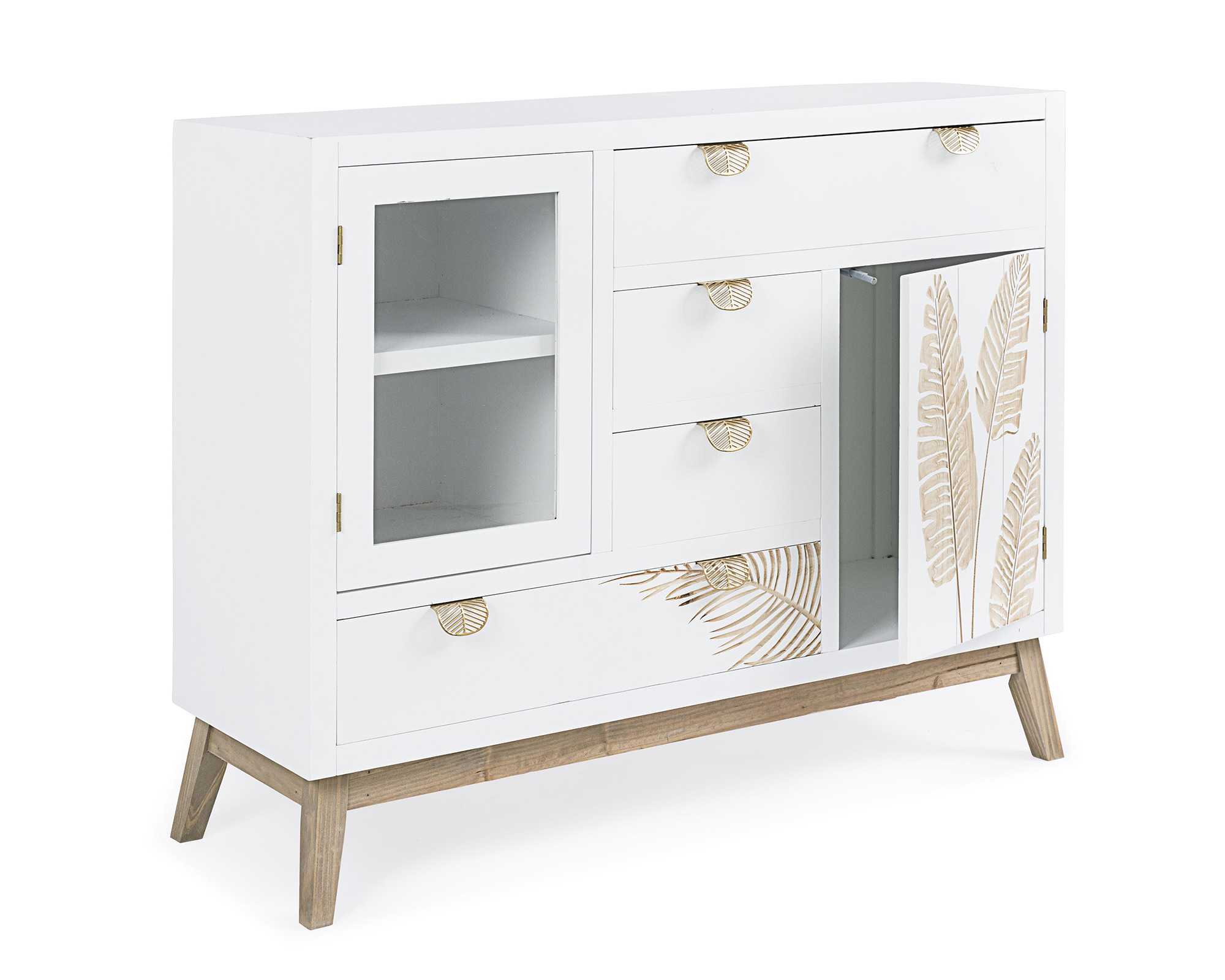 Credenza Folium con 2 Ante e 4 Cassetti in Legno di Abete e MDF - Bizzotto - immagine 2