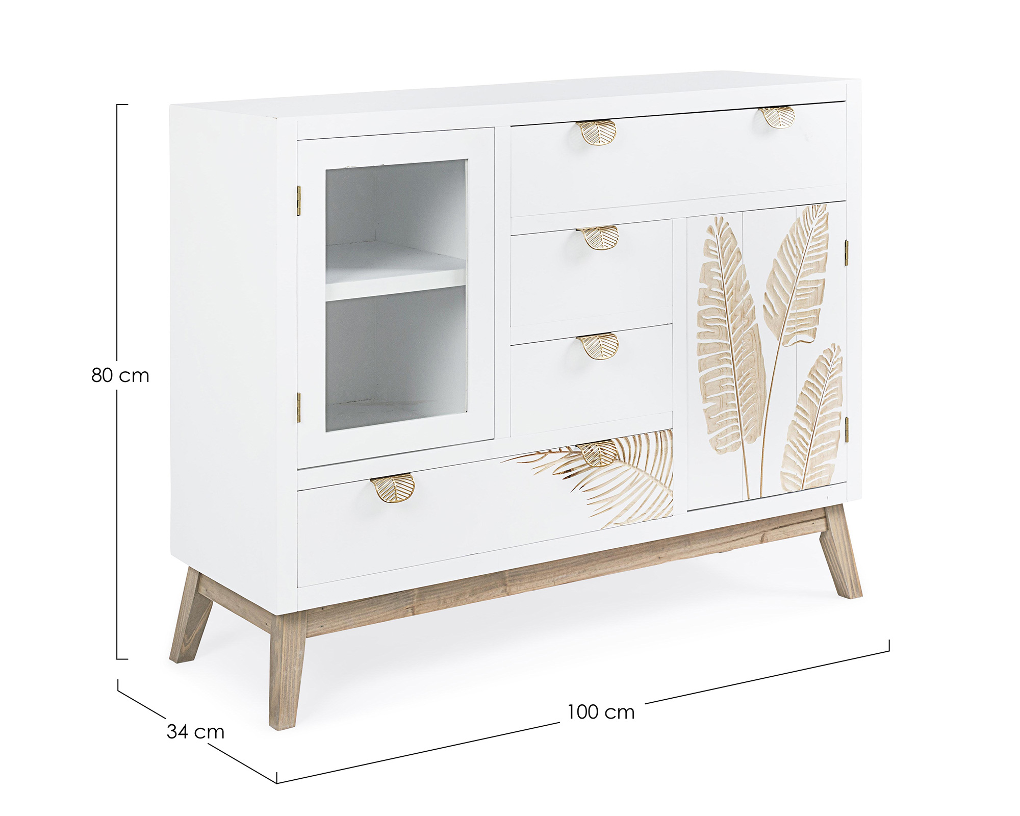 Credenza Folium con 2 Ante e 4 Cassetti in Legno di Abete e MDF - Bizzotto - immagine 3