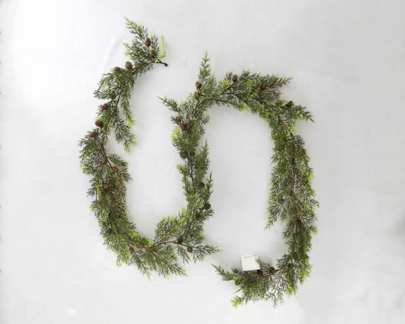 Ramo di ghirlanda con foglie e pigne