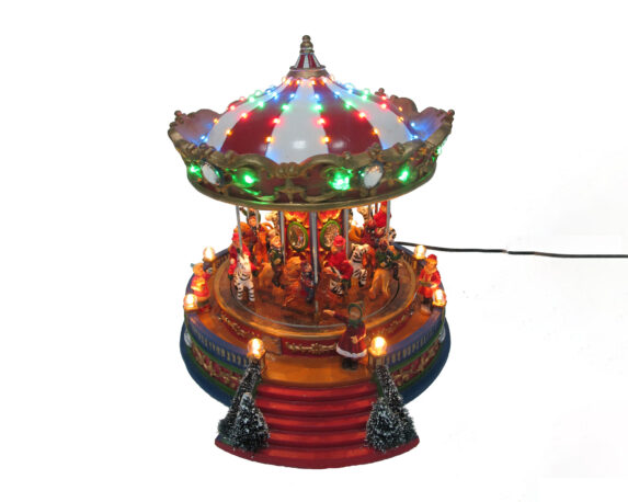 Villaggio nordico Carosello in movimento con bambini, musica e led