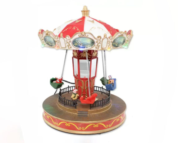 Villaggio nordico Giostra in movimento con bambini, musica e led