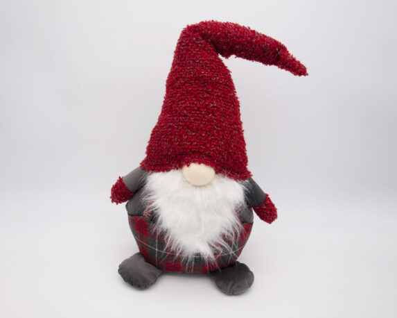 Decorazione in tessuto Gnomo di peluche natalizio rosso e grigio