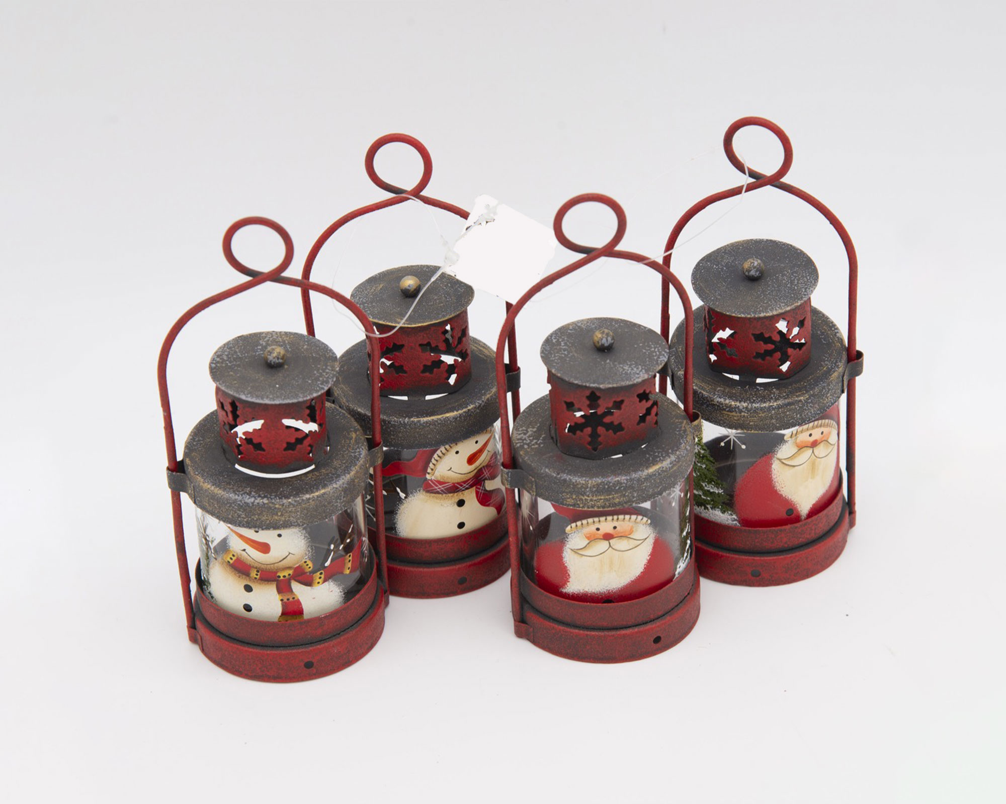 Mini Lanterne natalizie con Babbo natale e Pupazzo di neve