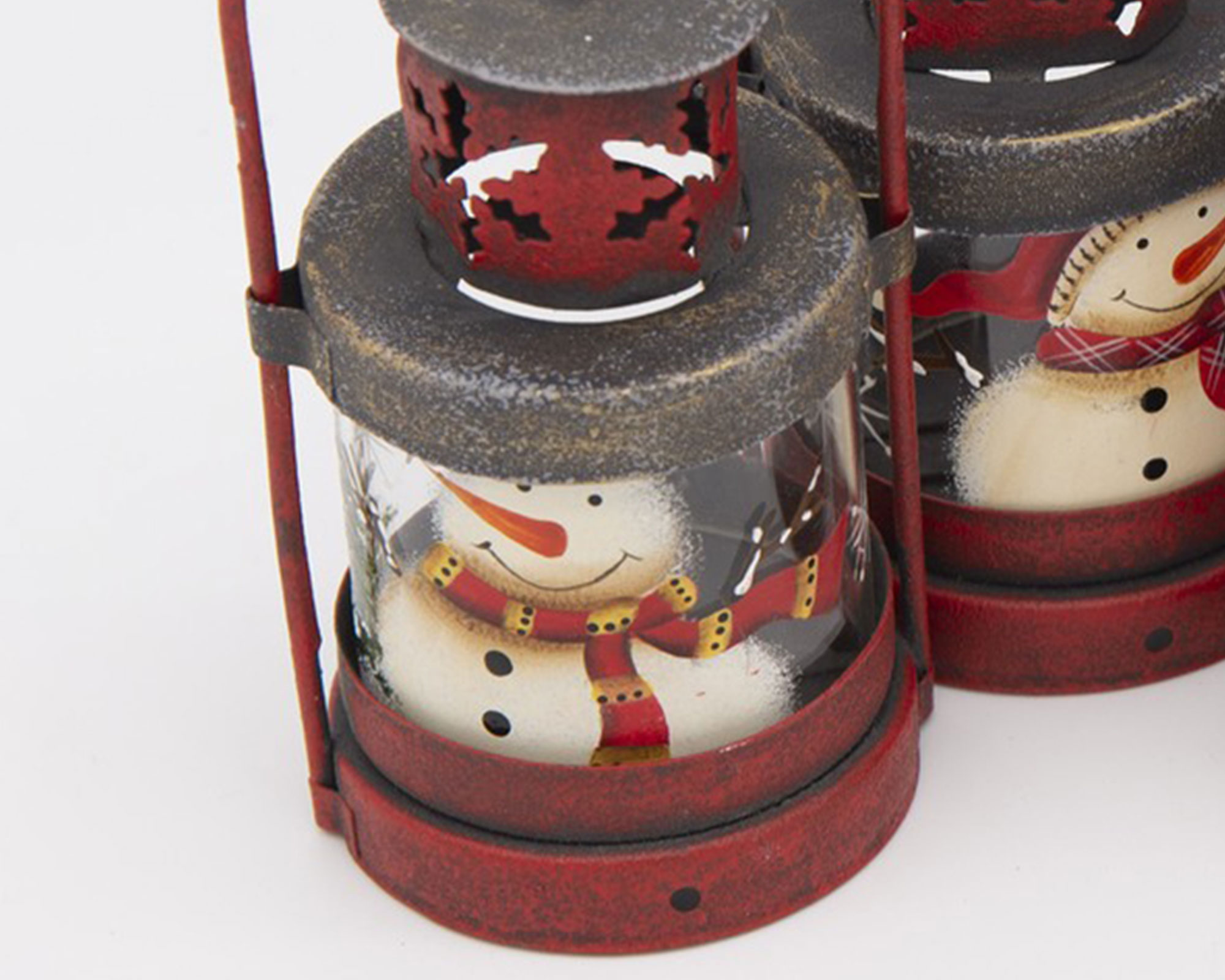 Mini Lanterne natalizie con Babbo natale e Pupazzo di neve - immagine 2