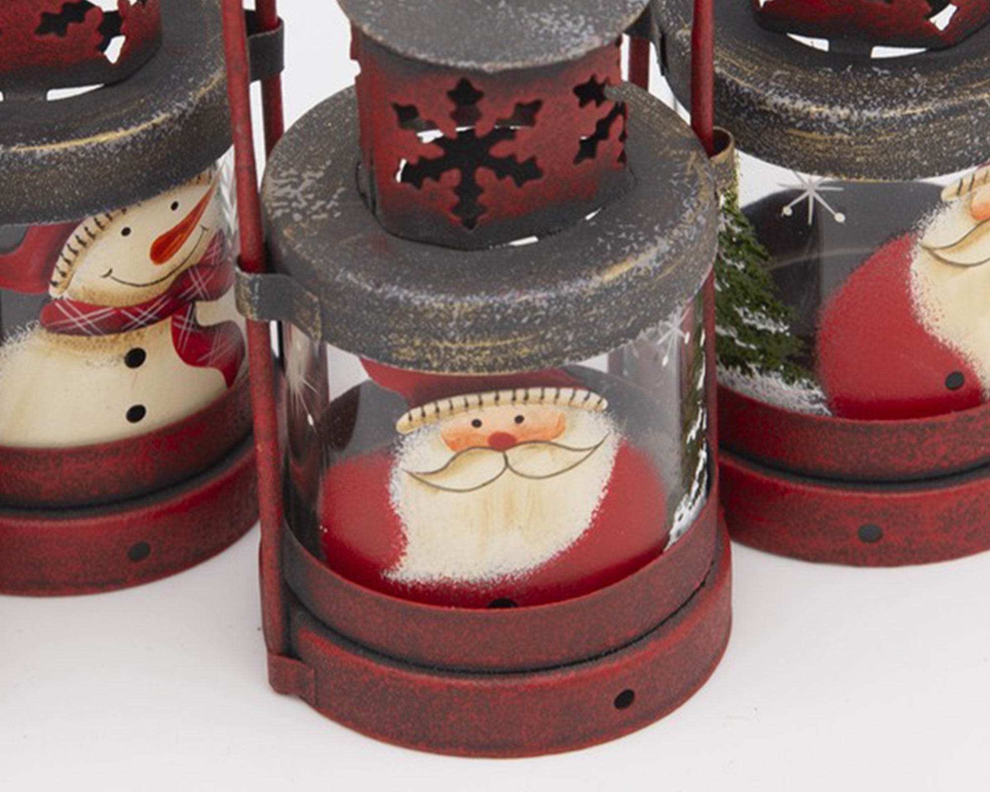 Mini Lanterne natalizie con Babbo natale e Pupazzo di neve - immagine 3