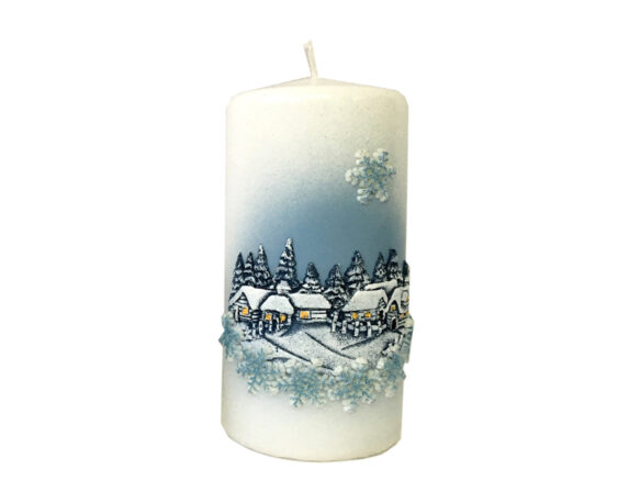 Portacandele con renne e paesaggio disegnato sopra