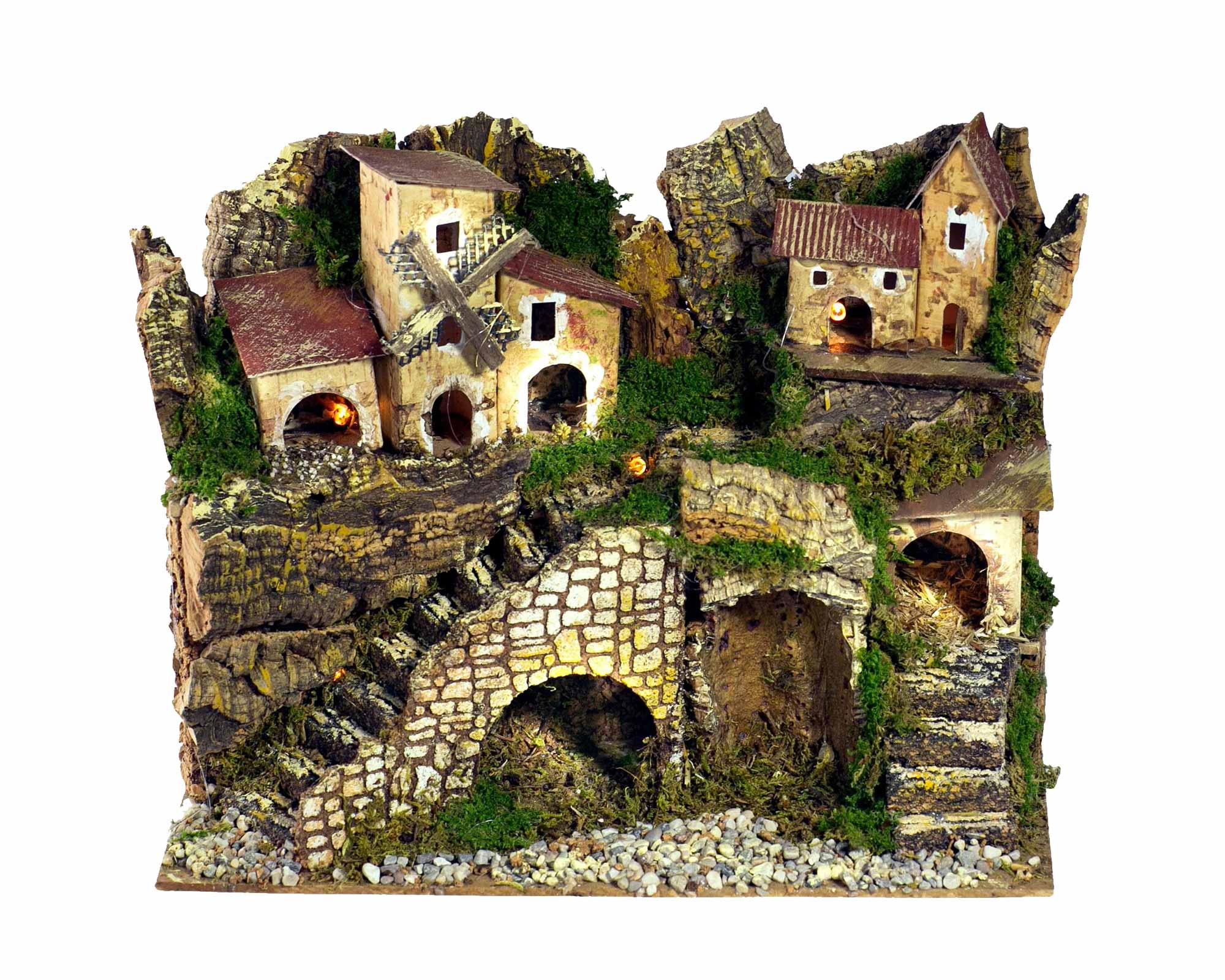 Paesaggio con Casette e Led per Presepe - Rossi Rosa