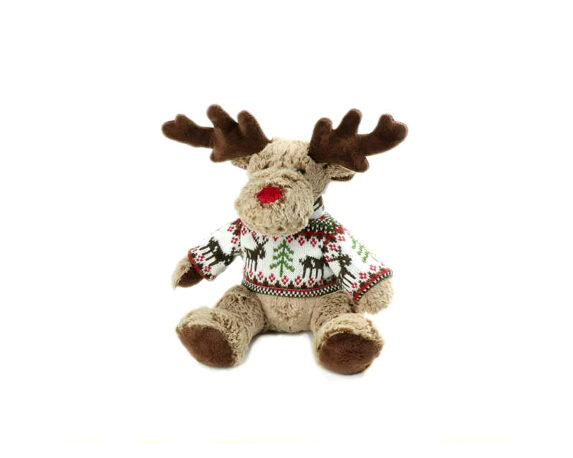 Decorazione in tessuto Renna di peluche natalizia con maglione di lana