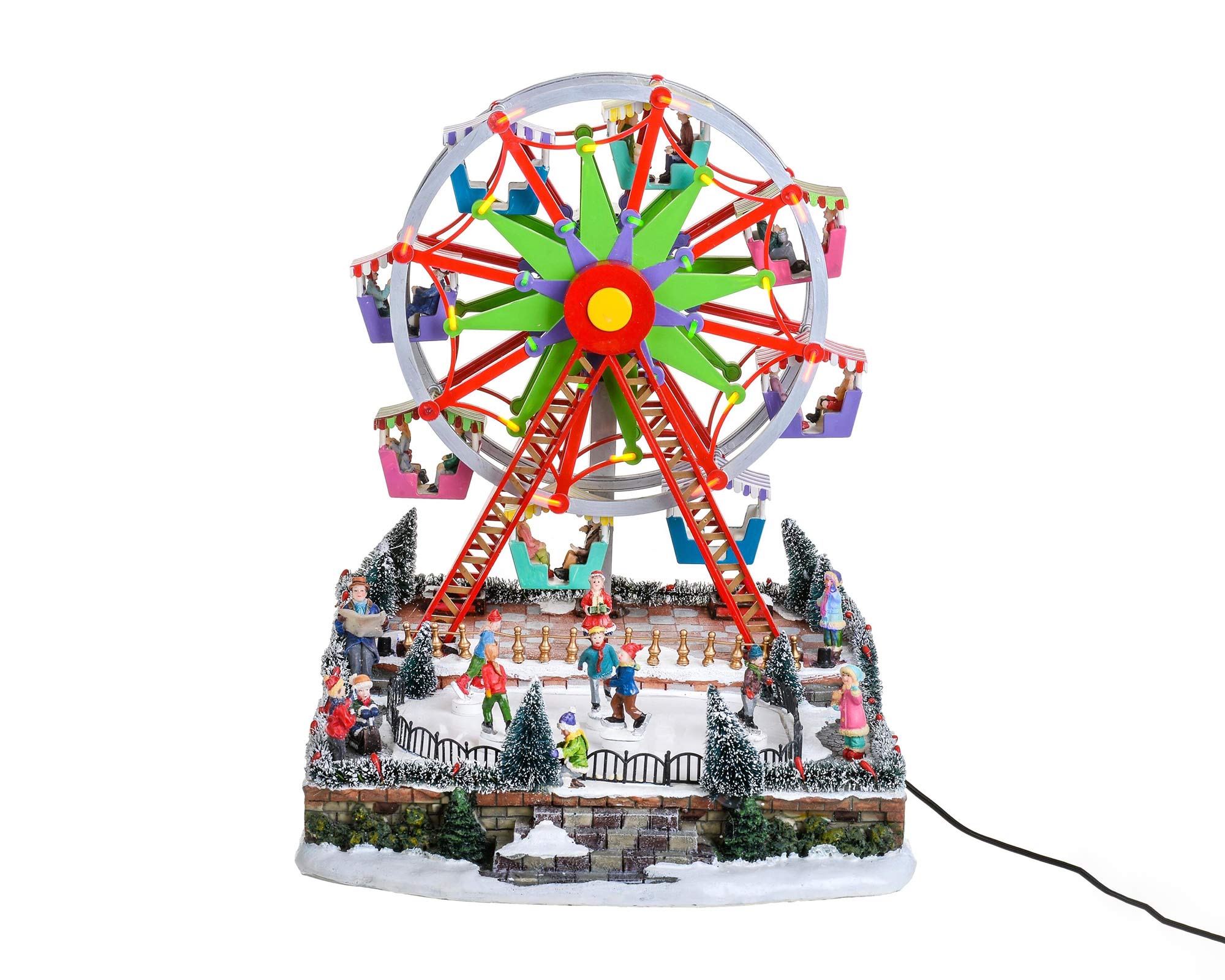 Villaggio di Natale Ruota panoramica e pattinatori in movimento con musica e led