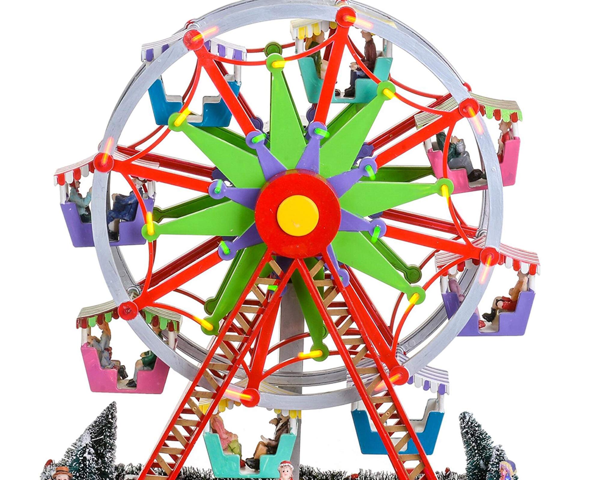 Villaggio di Natale Ruota panoramica e pattinatori in movimento con musica e led - immagine 2
