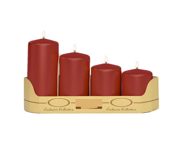 4 Pz Set Candele del Avvento di colore Burgundy