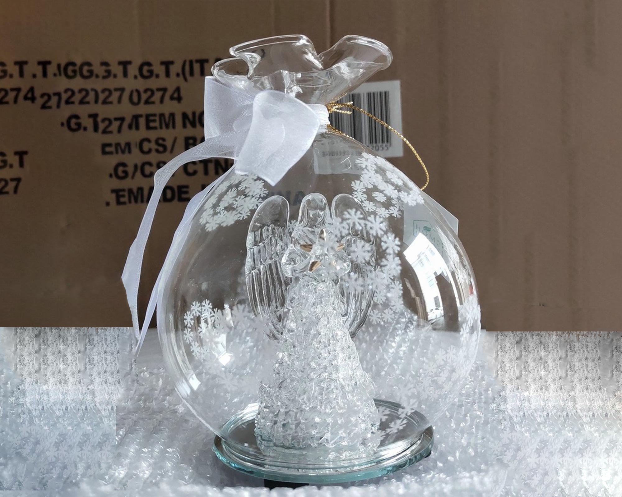 Pallina di Natale luminosa in vetro con Angelo