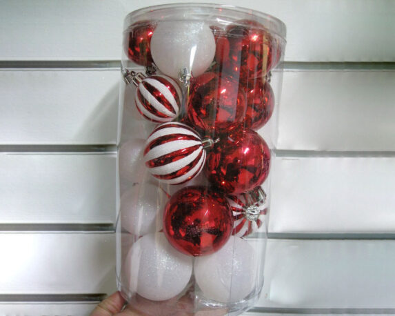 Box 30 Pz Sfere di natale di colore rosso e bianco