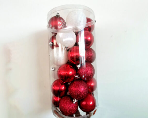 Box 30 Pz Sfere di natale di colore rosso e bianco