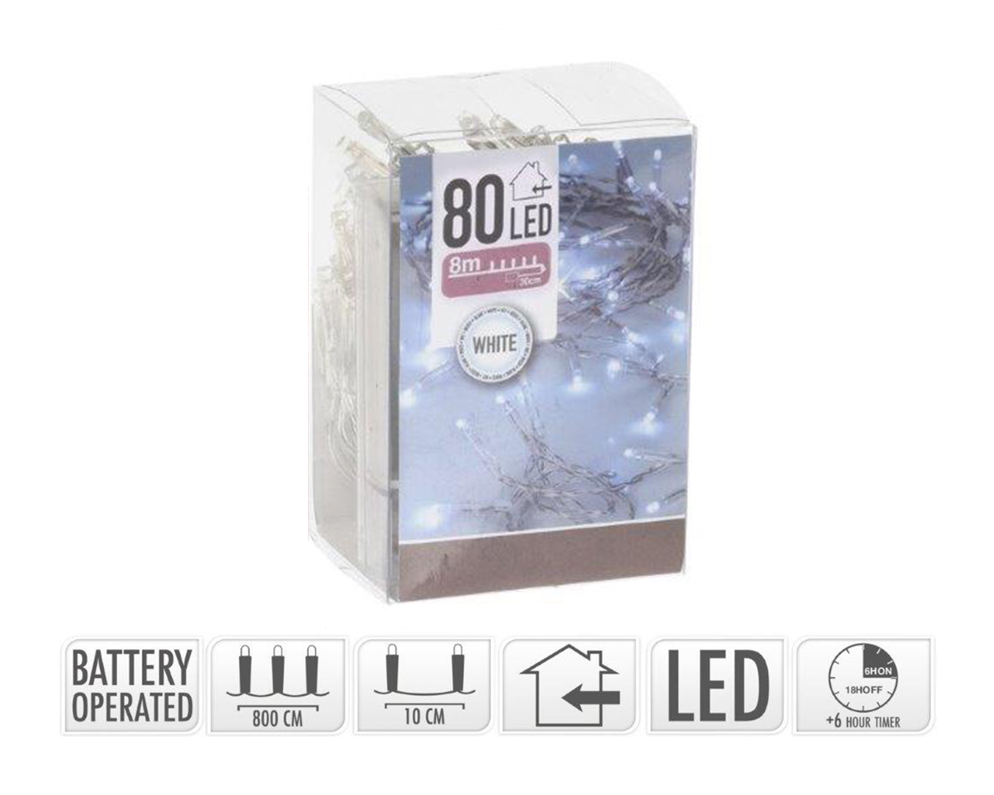 Catena di luci bianche 80 Led cavo trasparente