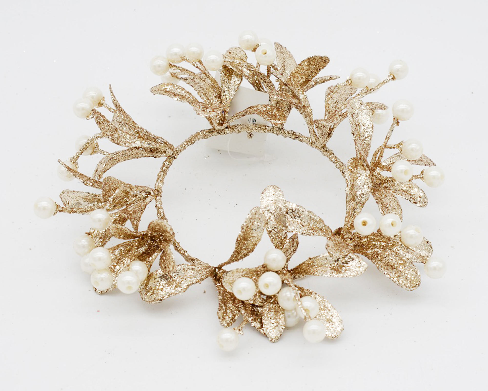 Corona Natalizia Champagne Con Foglie E Bacche