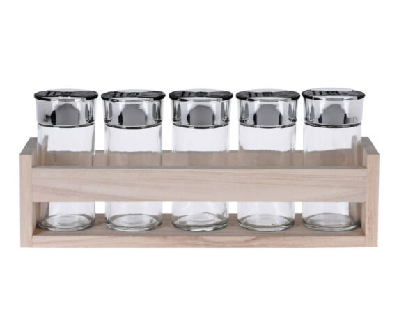 Portaspezie Appendibile In legno Con Bottiglie Di Vetro – Koopman