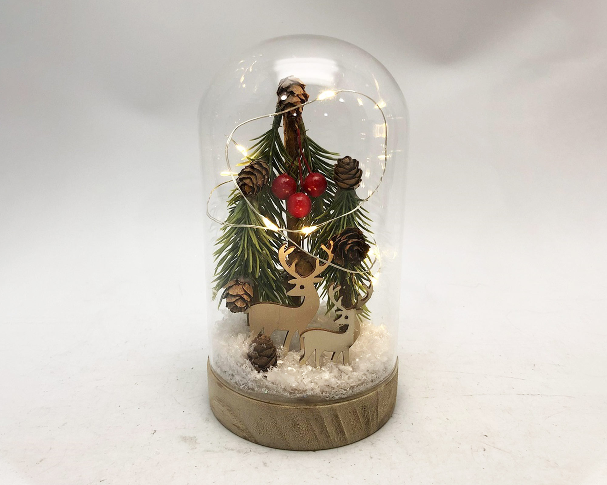 Palla di neve con Renne in legno e Led