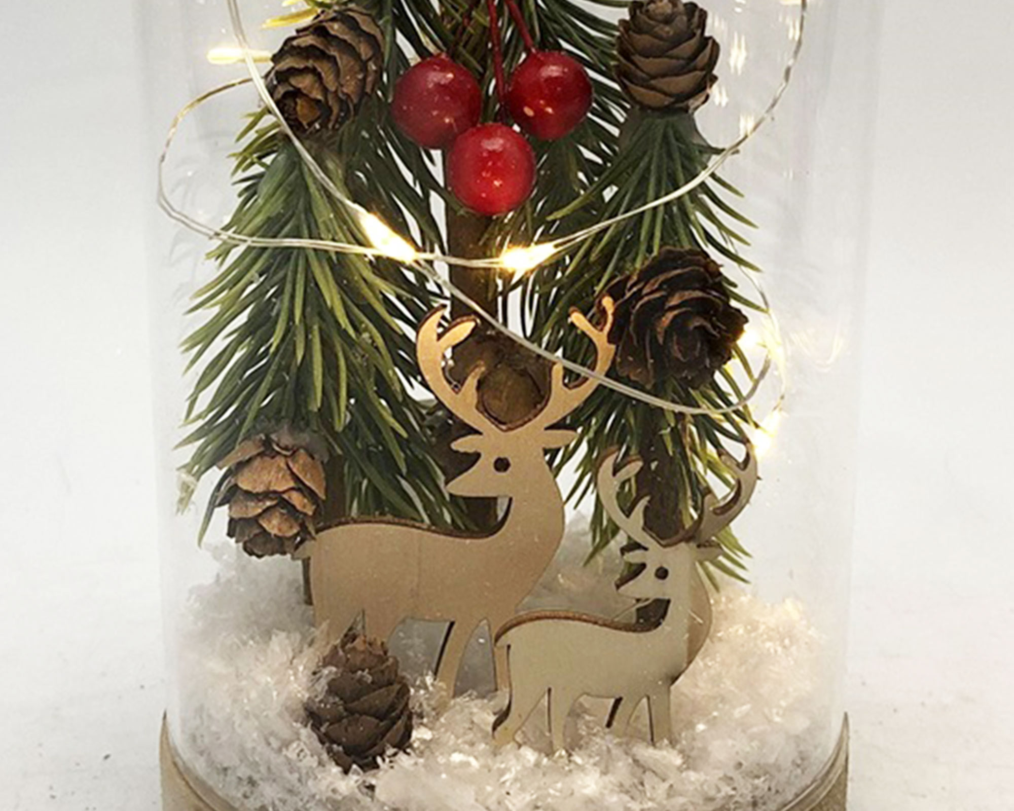 Palla di neve con Renne in legno e Led - immagine 2