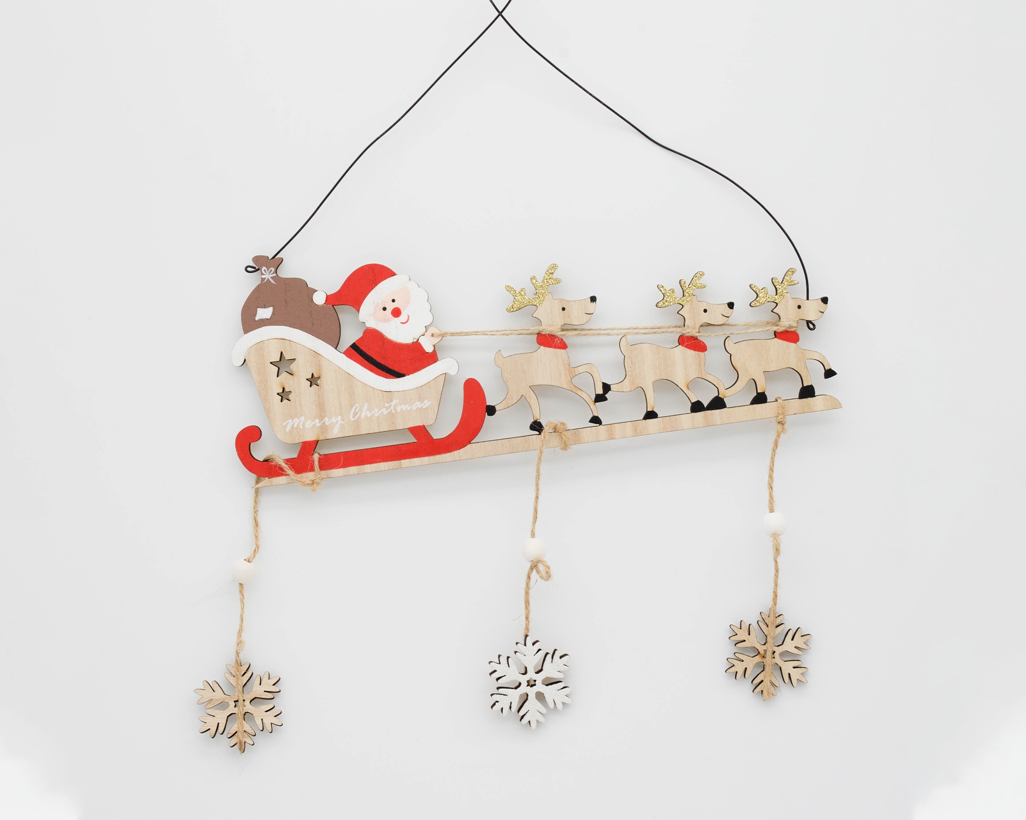 Decorazione Di Natale Da Appendere Babbo Natale Sulla Slitta Con Fiocchi Di Neve