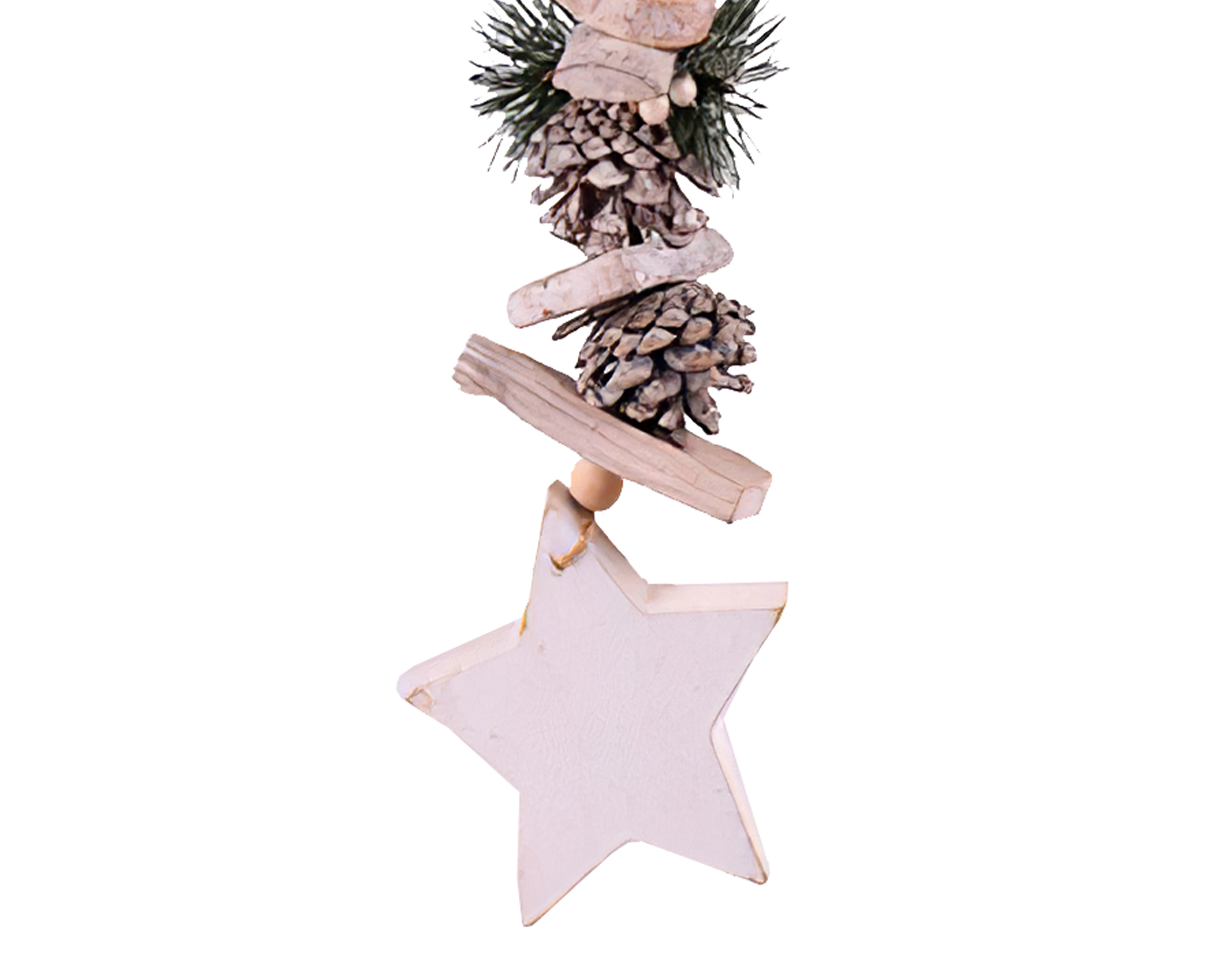 Decorazione Di Natale Da Appendere Innevato Stella In Legno Con Pigne E Pino - immagine 2