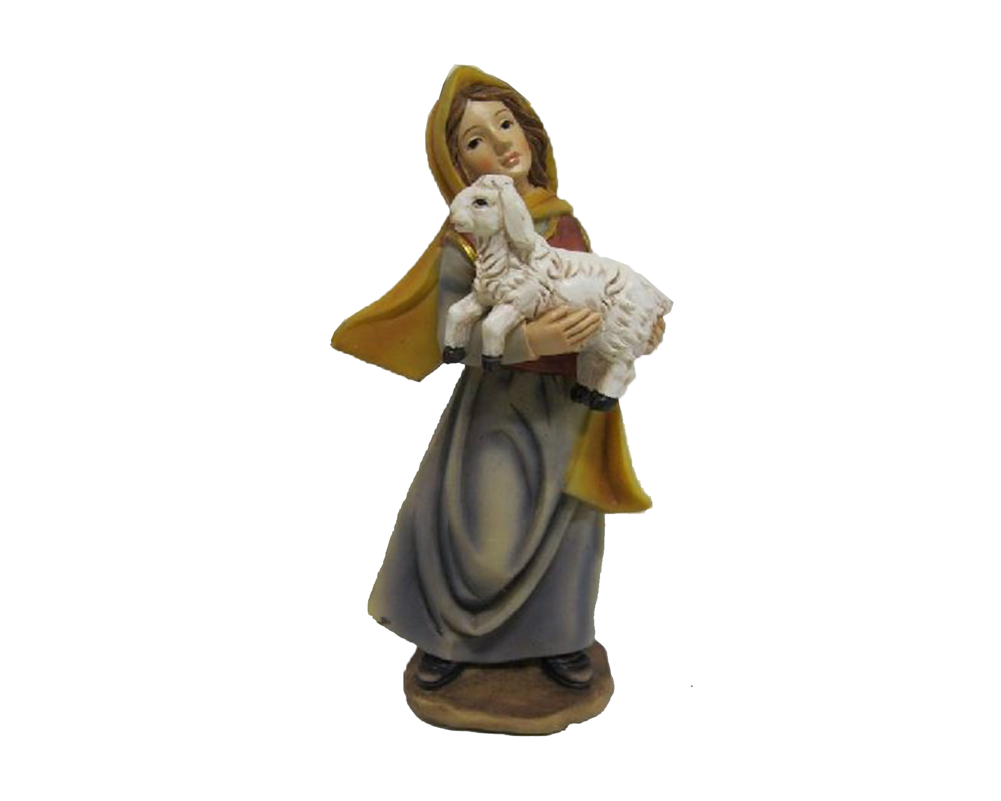 Statua del presepe Donna con un agnello nelle braccia