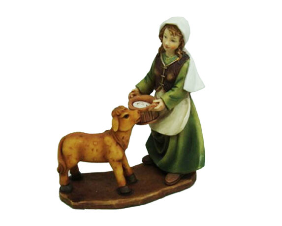Statua del presepe Donna con vitello