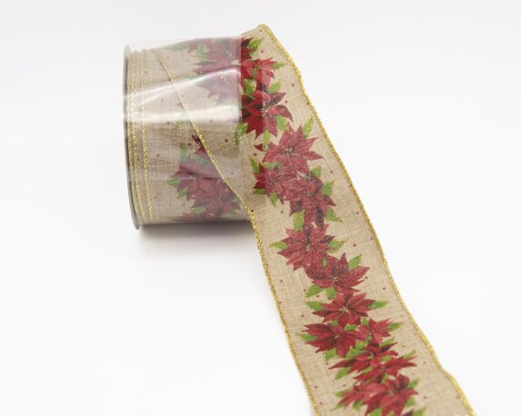 Nastro Di Natale Dorata Con Agrifoglio