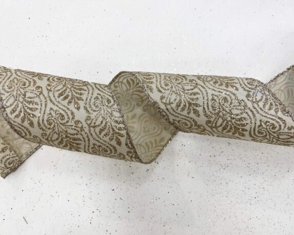 Nastro Di Natale Champagne Damascato E Glitterato