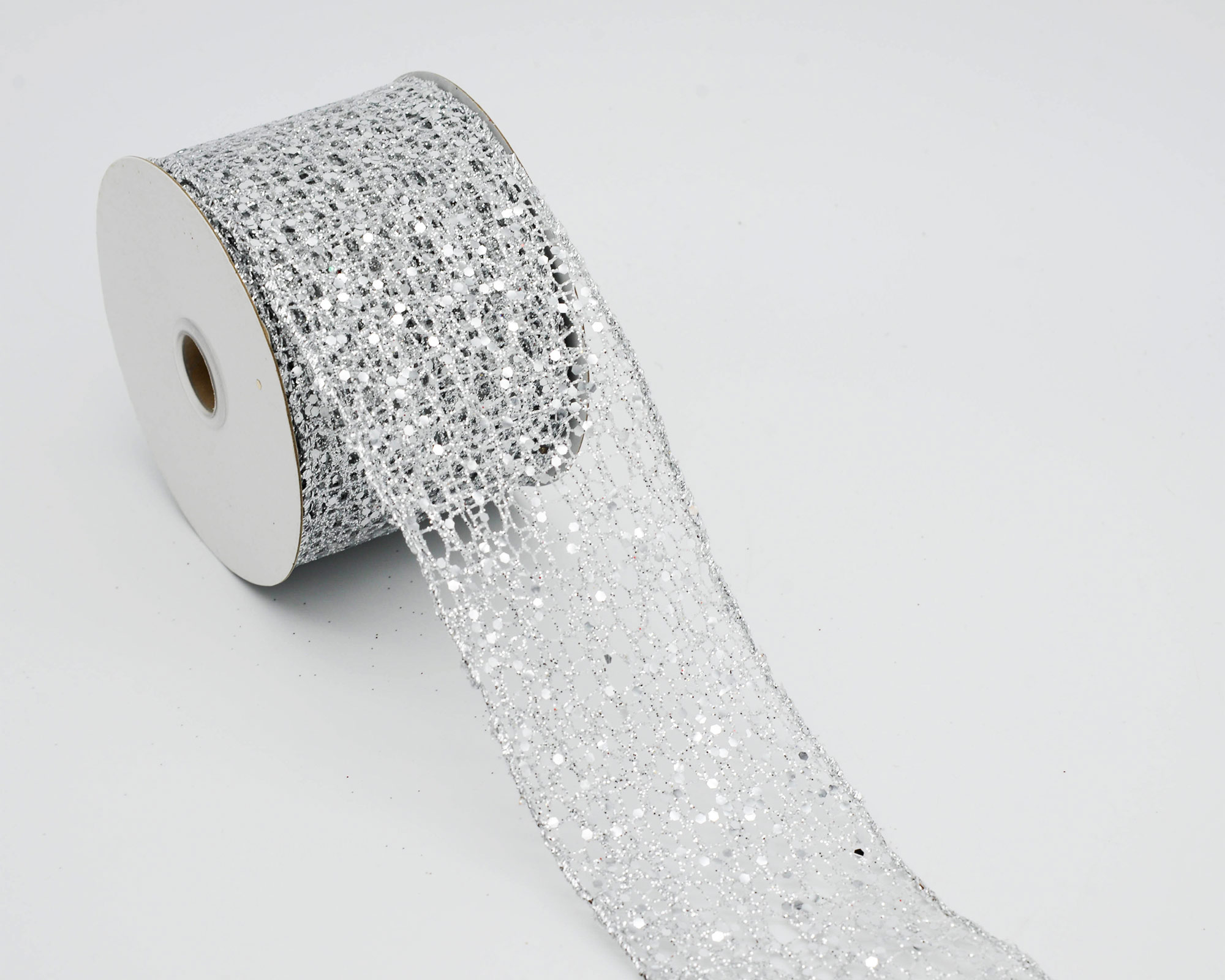 Nastro Di Natale A Rete Argentato Glitterato