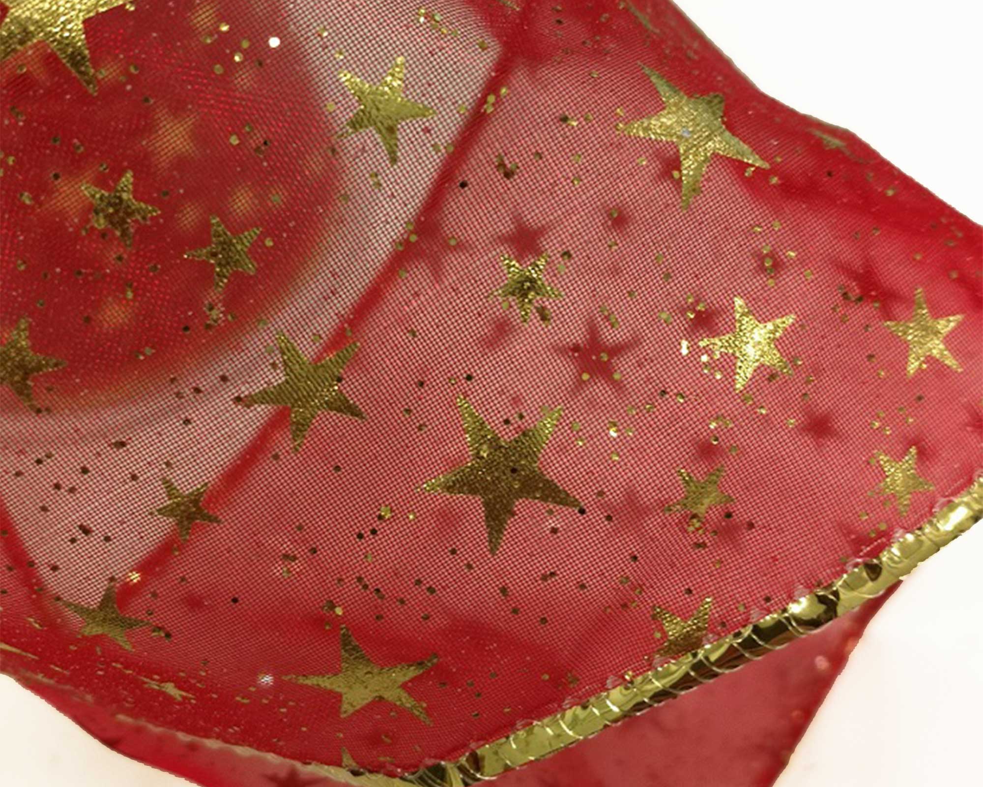 Nastro Di Natale Rosso Veletta Con Stelle Dorate - immagine 2
