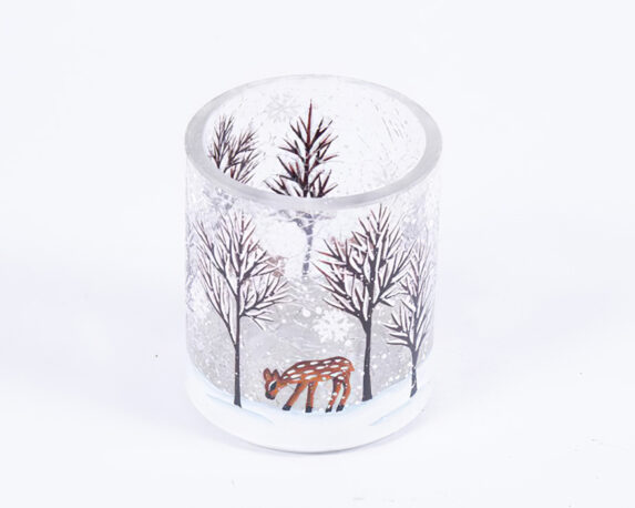 Portacandele con renne e paesaggio disegnato sopra