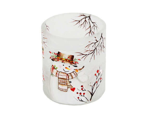 Portacandele Con Pupazzo Di Neve Disegnato Sopra